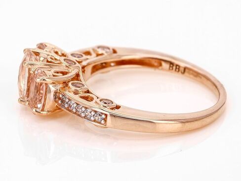 JTV Morganite & White Zircon Ring for Women - 1.68 CTW - 14K Rose Gold Over Sterling Silver - Elegant Oval Morganite Statement Ring - Affordable Luxury Jewelry in Saudi Arabia