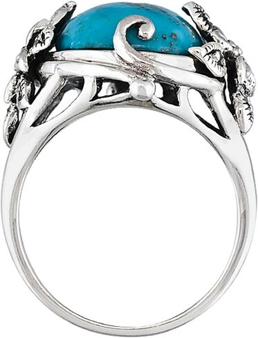JTV Women's Sterling Silver Ring with Oval Arizona Composite Turquoise Cabochon & Marcasite Accents - Vintage-Inspired Non-Resizable Statement Jewelry Gift in Saudi Arabia