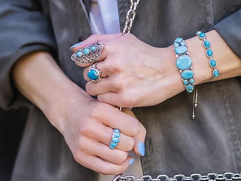 JTV Women's Sterling Silver Ring with Oval Arizona Composite Turquoise Cabochon & Marcasite Accents - Vintage-Inspired Non-Resizable Statement Jewelry Gift in Saudi Arabia