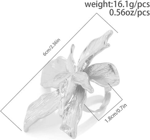 Statement Large Chunky Gold Flower Rings for Women, Unique Punk Big Thick Silver Pleated Floral Knuckle Ring Exaggerated Beach Prom Party Jewelry Gift in Saudi Arabia