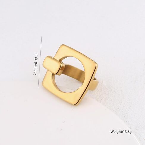18K Gold plated Statement Ring for Women Stainless Steel Gold Tone Hollow Square Rings Fashion Jewelry in Saudi Arabia