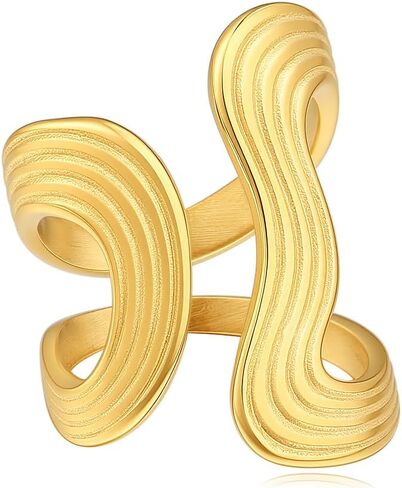 18K Gold plated Statement Ring for Women Stainless Steel Gold Tone Hollow Square Rings Fashion Jewelry in Saudi Arabia