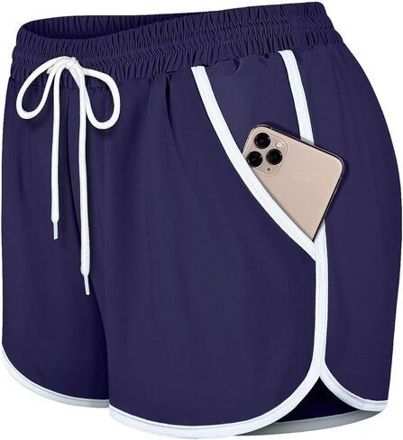 شورت لركوب الدراجات 2 في 1 للسيدات مع جيوب جانبية - شورت رياضي للجري بخصر مطاطي للصالة الرياضية in Saudi Arabia