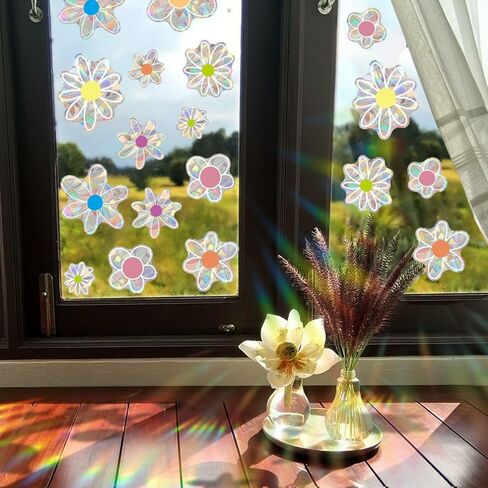 ملصقات نافذة الربيع والصيف على شكل زهرة الأقحوان، نافذة منشورية لامعة على الوجهين، ملصقات نافذة على شكل زهور لطيفة لتزيين النوافذ من الزهور الملونة للمرآة الزجاجية، متجر المكتب والمدرسة in Kuwait