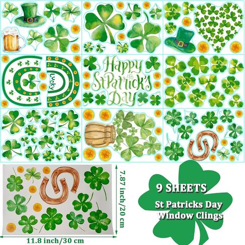 St Patricks Day Decoration Window Clings for Glass Window Shamrock Window Cling Lucky 4 Leaf Clover St Pattys Day Stickers Irish Holiday Green Spring Window Decal Home Office Classroom Party in Saudi Arabia
