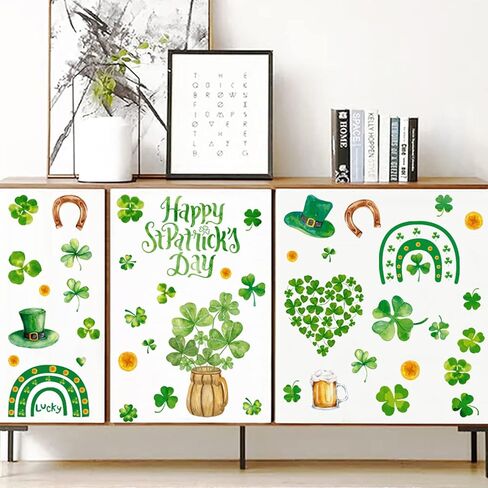 St Patricks Day Decoration Window Clings for Glass Window Shamrock Window Cling Lucky 4 Leaf Clover St Pattys Day Stickers Irish Holiday Green Spring Window Decal Home Office Classroom Party in Saudi Arabia