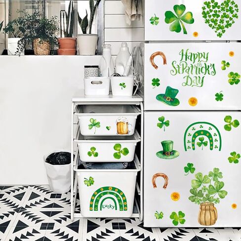 St Patricks Day Decoration Window Clings for Glass Window Shamrock Window Cling Lucky 4 Leaf Clover St Pattys Day Stickers Irish Holiday Green Spring Window Decal Home Office Classroom Party in Saudi Arabia