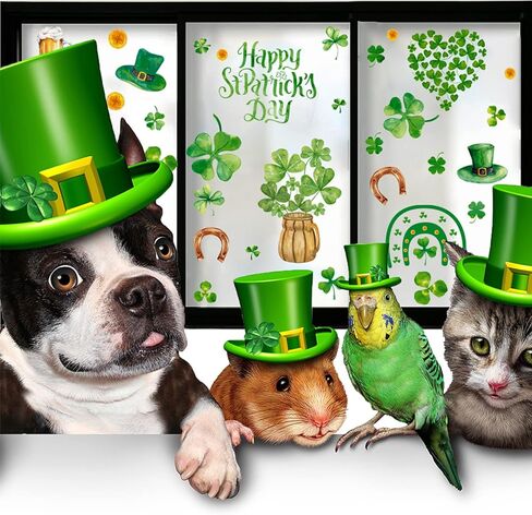 St Patricks Day Decoration Window Clings for Glass Window Shamrock Window Cling Lucky 4 Leaf Clover St Pattys Day Stickers Irish Holiday Green Spring Window Decal Home Office Classroom Party in Saudi Arabia