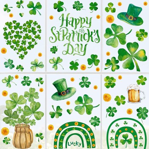 ملصقات نافذة تزيين يوم القديس باتريك للنافذة الزجاجية، نافذة شامروك تتشبث بـ Lucky 4 أوراق البرسيم، ملصقات يوم القديس باتيس الأيرلندية للعطلات الأيرلندية الخضراء الربيعية، ملصق نافذة المنزل والمكتب والفصل الدراسي in Kuwait