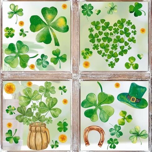 ملصقات نافذة تزيين يوم القديس باتريك للنافذة الزجاجية، نافذة شامروك تتشبث بـ Lucky 4 أوراق البرسيم، ملصقات يوم القديس باتيس الأيرلندية للعطلات الأيرلندية الخضراء الربيعية، ملصق نافذة المنزل والمكتب والفصل الدراسي in Kuwait