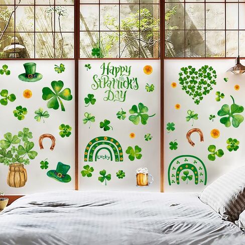 ملصقات نافذة تزيين يوم القديس باتريك للنافذة الزجاجية، نافذة شامروك تتشبث بـ Lucky 4 أوراق البرسيم، ملصقات يوم القديس باتيس الأيرلندية للعطلات الأيرلندية الخضراء الربيعية، ملصق نافذة المنزل والمكتب والفصل الدراسي in Kuwait
