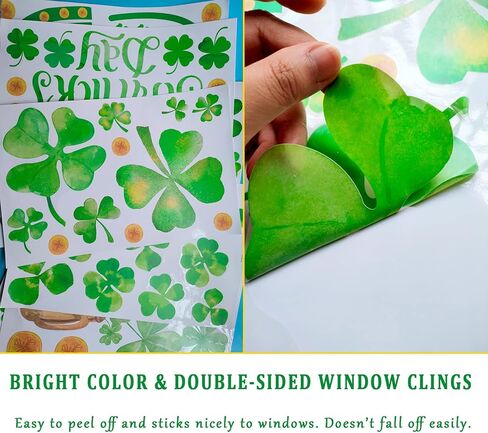 ملصقات نافذة تزيين يوم القديس باتريك للنافذة الزجاجية، نافذة شامروك تتشبث بـ Lucky 4 أوراق البرسيم، ملصقات يوم القديس باتيس الأيرلندية للعطلات الأيرلندية الخضراء الربيعية، ملصق نافذة المنزل والمكتب والفصل الدراسي in Kuwait