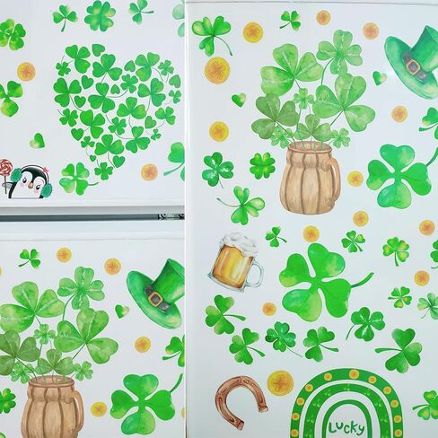 ملصقات نافذة تزيين يوم القديس باتريك للنافذة الزجاجية، نافذة شامروك تتشبث بـ Lucky 4 أوراق البرسيم، ملصقات يوم القديس باتيس الأيرلندية للعطلات الأيرلندية الخضراء الربيعية، ملصق نافذة المنزل والمكتب والفصل الدراسي in Kuwait