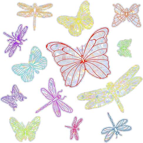 14pcs Color Dinosaur Window Stickers, Double-Side Glass Decals Shiny Rainbow Prism Anti Collision Window Clings for Mirror Glass Display Shop Office School Supplies Reusable (Dinosaur1) in Kuwait