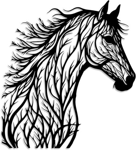 LIYOUYA Tree Branch Horse Head Metal Wall Decor - Rustic Farmhouse Room Decor Black Wall Art Home Decor for Living Room, Bedroom, Dining Room, Bathroom, Courtyard (Black) in Saudi Arabia