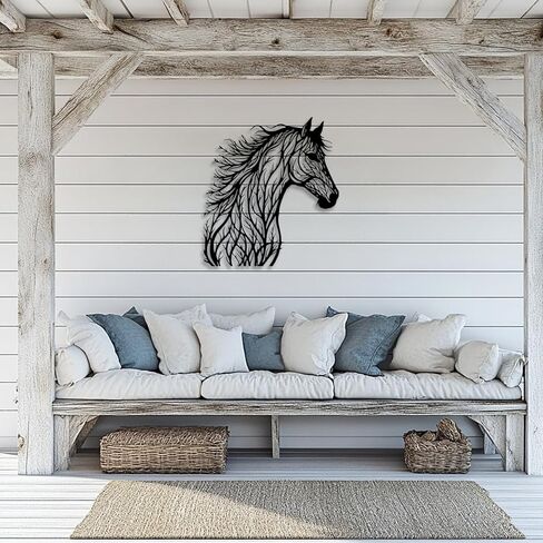 LIYOUYA Tree Branch Horse Head Metal Wall Decor - Rustic Farmhouse Room Decor Black Wall Art Home Decor for Living Room, Bedroom, Dining Room, Bathroom, Courtyard (Black) in Saudi Arabia