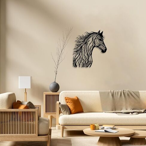 LIYOUYA Tree Branch Horse Head Metal Wall Decor - Rustic Farmhouse Room Decor Black Wall Art Home Decor for Living Room, Bedroom, Dining Room, Bathroom, Courtyard (Black) in Saudi Arabia