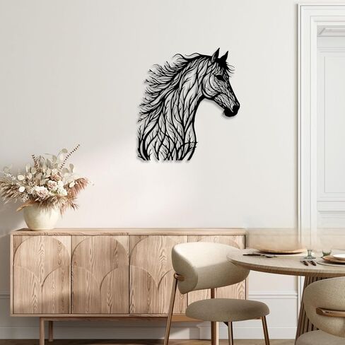 LIYOUYA Tree Branch Horse Head Metal Wall Decor - Rustic Farmhouse Room Decor Black Wall Art Home Decor for Living Room, Bedroom, Dining Room, Bathroom, Courtyard (Black) in Saudi Arabia
