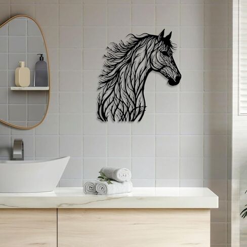LIYOUYA Tree Branch Horse Head Metal Wall Decor - Rustic Farmhouse Room Decor Black Wall Art Home Decor for Living Room, Bedroom, Dining Room, Bathroom, Courtyard (Black) in Saudi Arabia