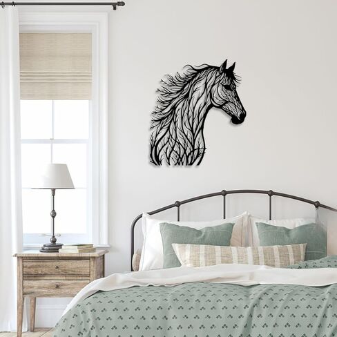 LIYOUYA Tree Branch Horse Head Metal Wall Decor - Rustic Farmhouse Room Decor Black Wall Art Home Decor for Living Room, Bedroom, Dining Room, Bathroom, Courtyard (Black) in Saudi Arabia