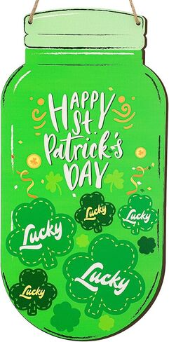 Wooden St. Patrick's Day Decorations Wreath for Front Door - 8''x21.6'' Green Hat-Shaped St.Patrick's Day Sign, Wall Hanging Ornaments Home Decor Gifts in Kuwait