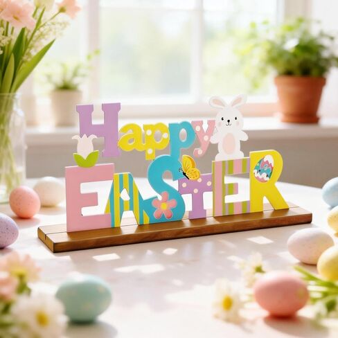 Easter Decorations for Home, Metal Easter Decorations for Table, Indoor Happy Easter Sign with Buuny, Spring Easter Centerpieces for Table Top Office Mantle Shelf in Kuwait