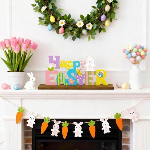 Easter Decorations for Home, Metal Easter Decorations for Table, Indoor Happy Easter Sign with Buuny, Spring Easter Centerpieces for Table Top Office Mantle Shelf in Kuwait