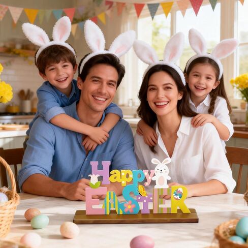 Easter Decorations for Home, Metal Easter Decorations for Table, Indoor Happy Easter Sign with Buuny, Spring Easter Centerpieces for Table Top Office Mantle Shelf in Kuwait