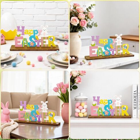 Easter Decorations for Home, Metal Easter Decorations for Table, Indoor Happy Easter Sign with Buuny, Spring Easter Centerpieces for Table Top Office Mantle Shelf in Kuwait