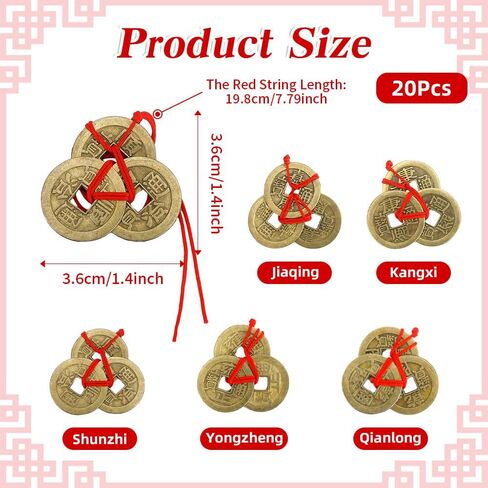 Chinese Coins 10 PCS Chinese Feng Shui I-Ching Coins Fortune Good Luck Traditional Coin with Red String for Wealth and Success Lunar New Year Coin Decorations Gift 5 Styles in Kuwait