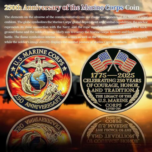 250th Marine Corps Anniversary Challenge Coin - Military Collectible for 1775-2025 - Marine Corps Birthday Gift - Marine Veterans' Commemorative Souvenir (Classic-01) in Kuwait