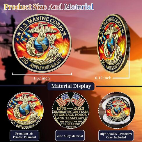 250th Marine Corps Anniversary Challenge Coin - Military Collectible for 1775-2025 - Marine Corps Birthday Gift - Marine Veterans' Commemorative Souvenir (Classic-01) in Kuwait