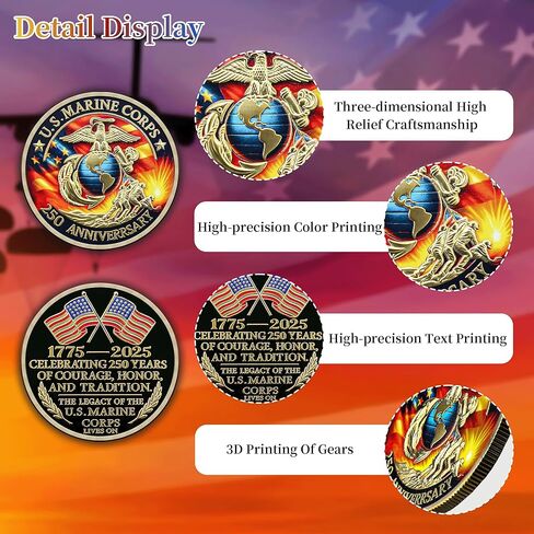 250th Marine Corps Anniversary Challenge Coin - Military Collectible for 1775-2025 - Marine Corps Birthday Gift - Marine Veterans' Commemorative Souvenir (Classic-01) in Kuwait