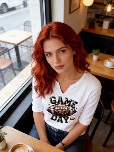 Women's Graphic Football Long Sleeve T-Shirt, Game Day V-Neck Loose Fit Tee Womens T Shirts for Game Day & Football Season in Saudi Arabia
