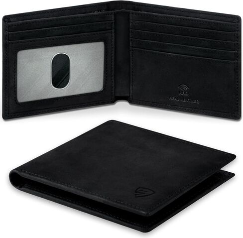 RUNBOX Genuine Leather Bifold Wallet for Men - RFID Blocking Slim Wallet with 9 Card Slots, 1 ID Window & Bill Compartment - Gift Box Packaging in Kuwait