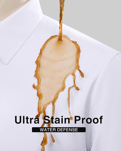 Mens Short Sleeve Dress Shirts Stain Shield Solid Button Down Shirt Casual Business Work Wedding Stretch Formal Shirt in Saudi Arabia