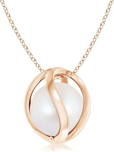 Angara Akoya Pearl Pendant for Women | Round Akoya Cultured Pearl Cage Pendant Necklace in 14K Solid Gold With 18" Chain | June Birthday, Anniversary, Gemstone Jewelry Gift in Saudi Arabia