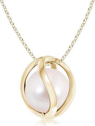 Angara Akoya Pearl Pendant for Women | Round Akoya Cultured Pearl Cage Pendant Necklace in 14K Solid Gold With 18" Chain | June Birthday, Anniversary, Gemstone Jewelry Gift in Saudi Arabia