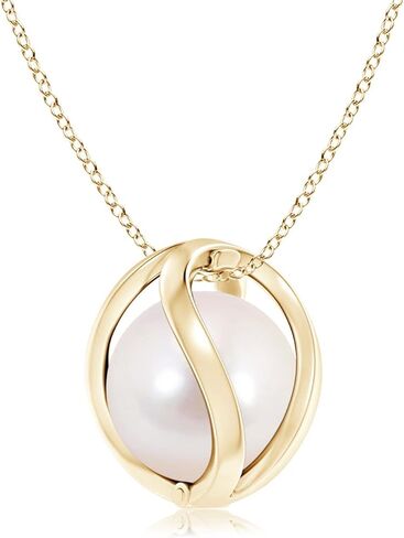 Angara Akoya Pearl Pendant for Women | Round Akoya Cultured Pearl Cage Pendant Necklace in 14K Solid Gold With 18" Chain | June Birthday, Anniversary, Gemstone Jewelry Gift in Saudi Arabia
