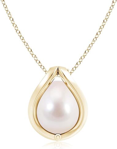 Angara Akoya Pearl Pendant for Women | Round Akoya Cultured Pearl Cage Pendant Necklace in 14K Solid Gold With 18" Chain | June Birthday, Anniversary, Gemstone Jewelry Gift in Saudi Arabia