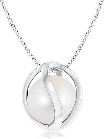Angara Akoya Pearl Pendant for Women | Round Akoya Cultured Pearl Cage Pendant Necklace in 14K Solid Gold With 18" Chain | June Birthday, Anniversary, Gemstone Jewelry Gift in Saudi Arabia