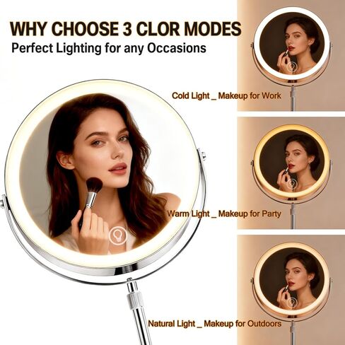 Makeup Mirror with Lights and Magnification, Electric Lighted Makeup Mirror with 10x Magnification, Magnifying Mirror with Light for The Bathroom, 360° Rotation & Height Adjustable in Saudi Arabia