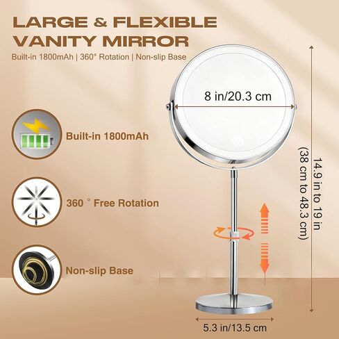 Makeup Mirror with Lights and Magnification, Electric Lighted Makeup Mirror with 10x Magnification, Magnifying Mirror with Light for The Bathroom, 360° Rotation & Height Adjustable in Saudi Arabia