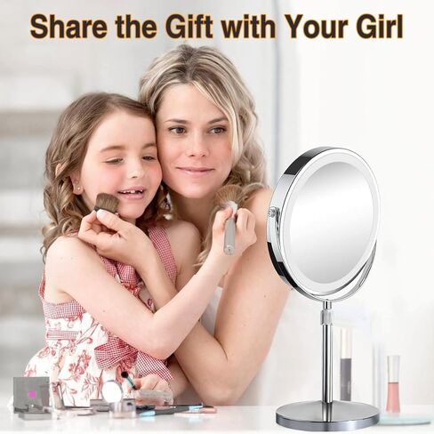Makeup Mirror with Lights and Magnification, Electric Lighted Makeup Mirror with 10x Magnification, Magnifying Mirror with Light for The Bathroom, 360° Rotation & Height Adjustable in Saudi Arabia
