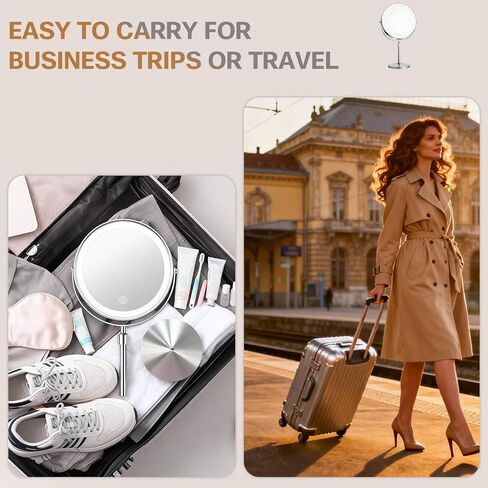 Makeup Mirror with Lights and Magnification, Electric Lighted Makeup Mirror with 10x Magnification, Magnifying Mirror with Light for The Bathroom, 360° Rotation & Height Adjustable in Saudi Arabia