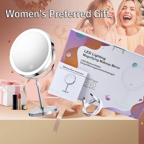 Makeup Mirror with Lights and Magnification, Electric Lighted Makeup Mirror with 10x Magnification, Magnifying Mirror with Light for The Bathroom, 360° Rotation & Height Adjustable in Saudi Arabia