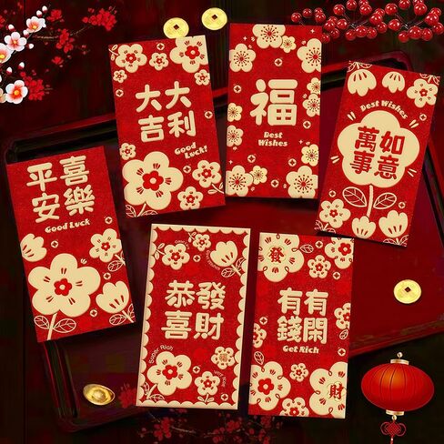 24Pcs Chinese New Year Red Envelopes - 2026 Year of the Horse Red Packet With 24 Brass Chinese Feng Shui Coin | Large Hong Bao 3.5 x 6.7 In | Spring Chinese Lucky Money Pockets - Lunar New Year Gifts in Kuwait