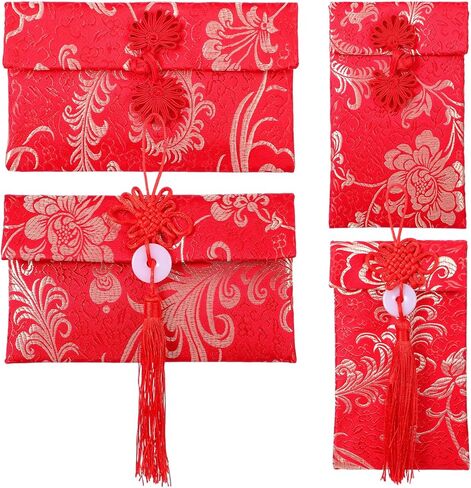 4 Pcs Chinese New Year Red Envelopes Chinese Red Envelope HongBao Silk Reds Envelopes Lucky Money Pockets Card Cash Envelope Lucky Money for Wedding New Year Spring Festival Birthday Gift in Saudi Arabia