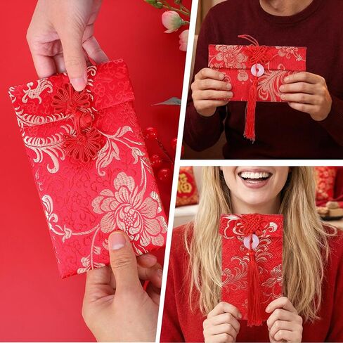 4 Pcs Chinese New Year Red Envelopes Chinese Red Envelope HongBao Silk Reds Envelopes Lucky Money Pockets Card Cash Envelope Lucky Money for Wedding New Year Spring Festival Birthday Gift in Saudi Arabia
