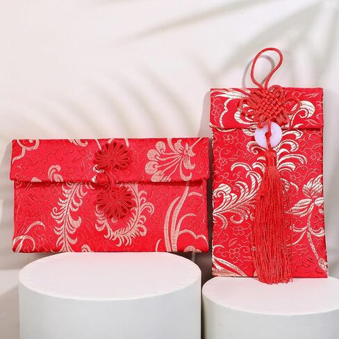 4 Pcs Chinese New Year Red Envelopes Chinese Red Envelope HongBao Silk Reds Envelopes Lucky Money Pockets Card Cash Envelope Lucky Money for Wedding New Year Spring Festival Birthday Gift in Saudi Arabia